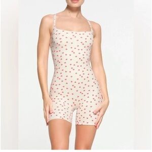 Free People Intimately Skims M/L Red Heart Patterned Onesie One Piece
